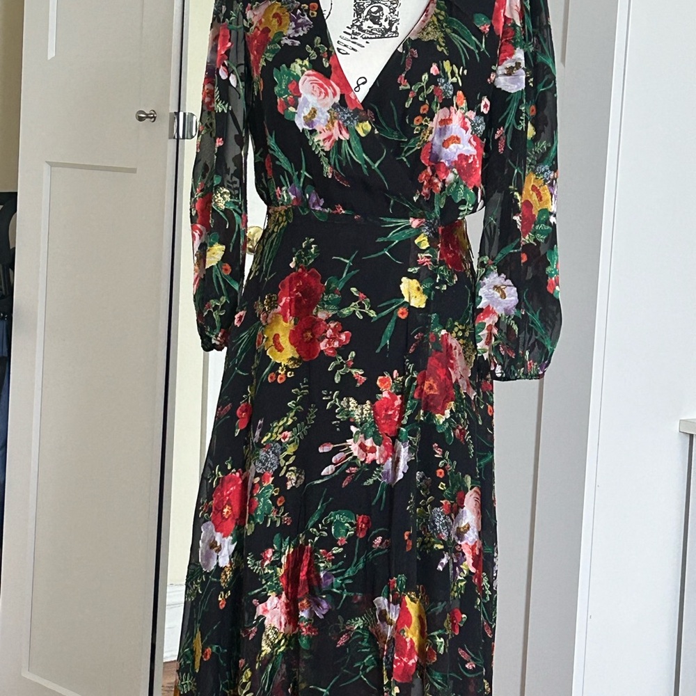 Alice + Olivia Green Wrap Sundress with Bishop Sleeves